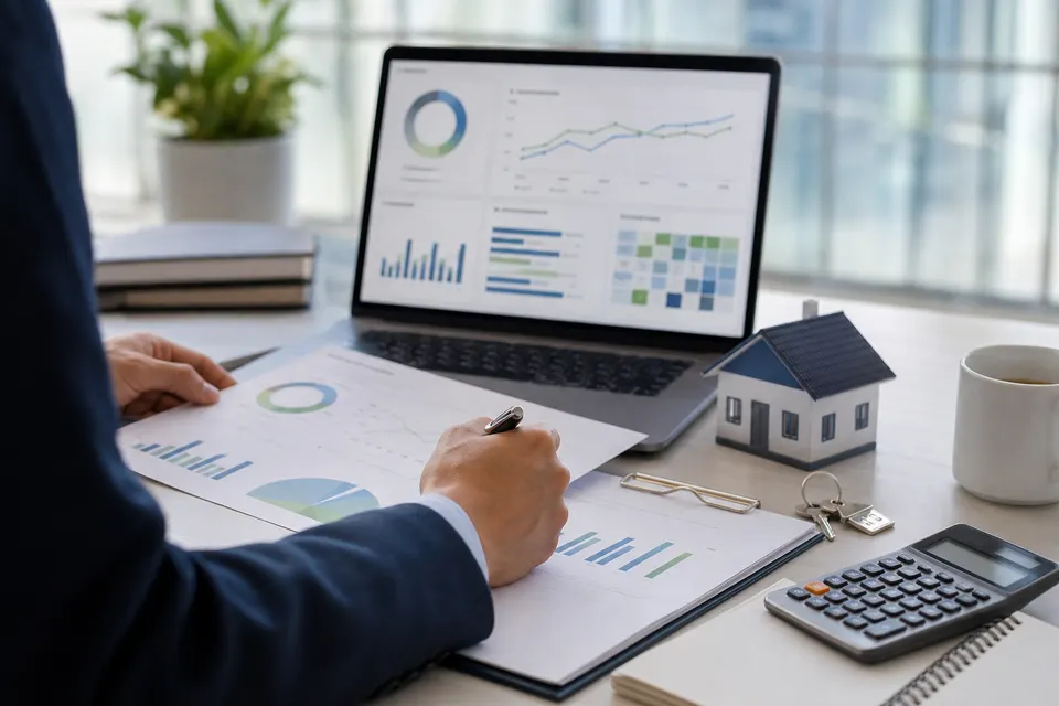 Mortgage and lending office reviewing search visibility reports